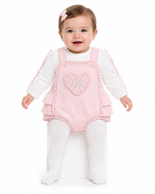 Baby Girls Pink Diamante Heart Romper Set