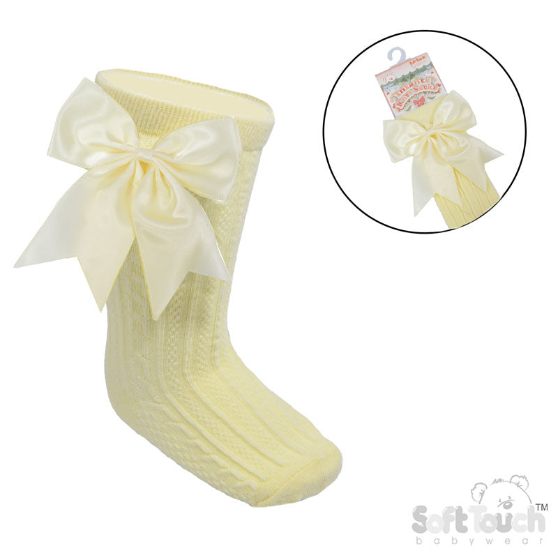 Baby Girls Knee High Bow Socks White/Cream/Beige/Pink/Lemon 0-24M