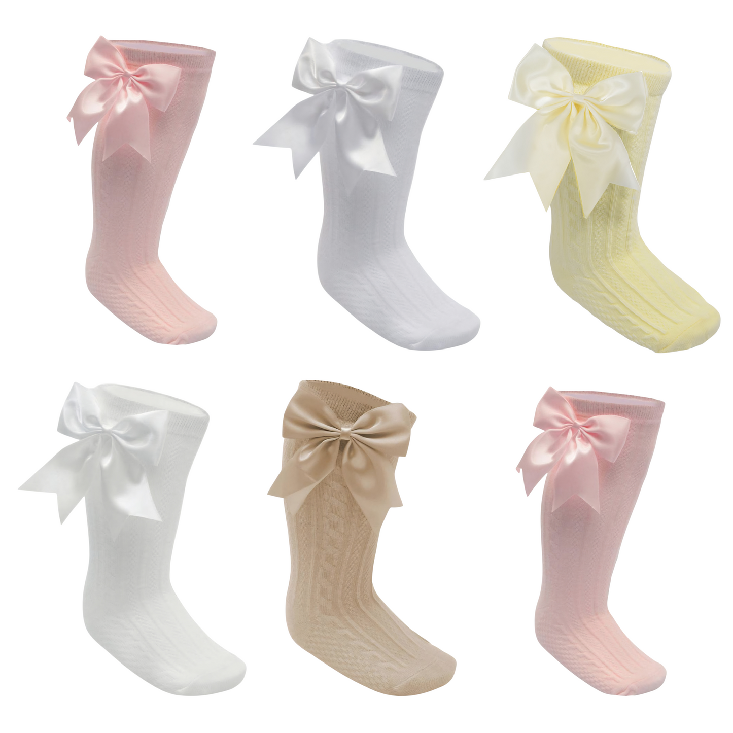Baby Girls Knee High Bow Socks White/Cream/Beige/Pink/Lemon 0-24M