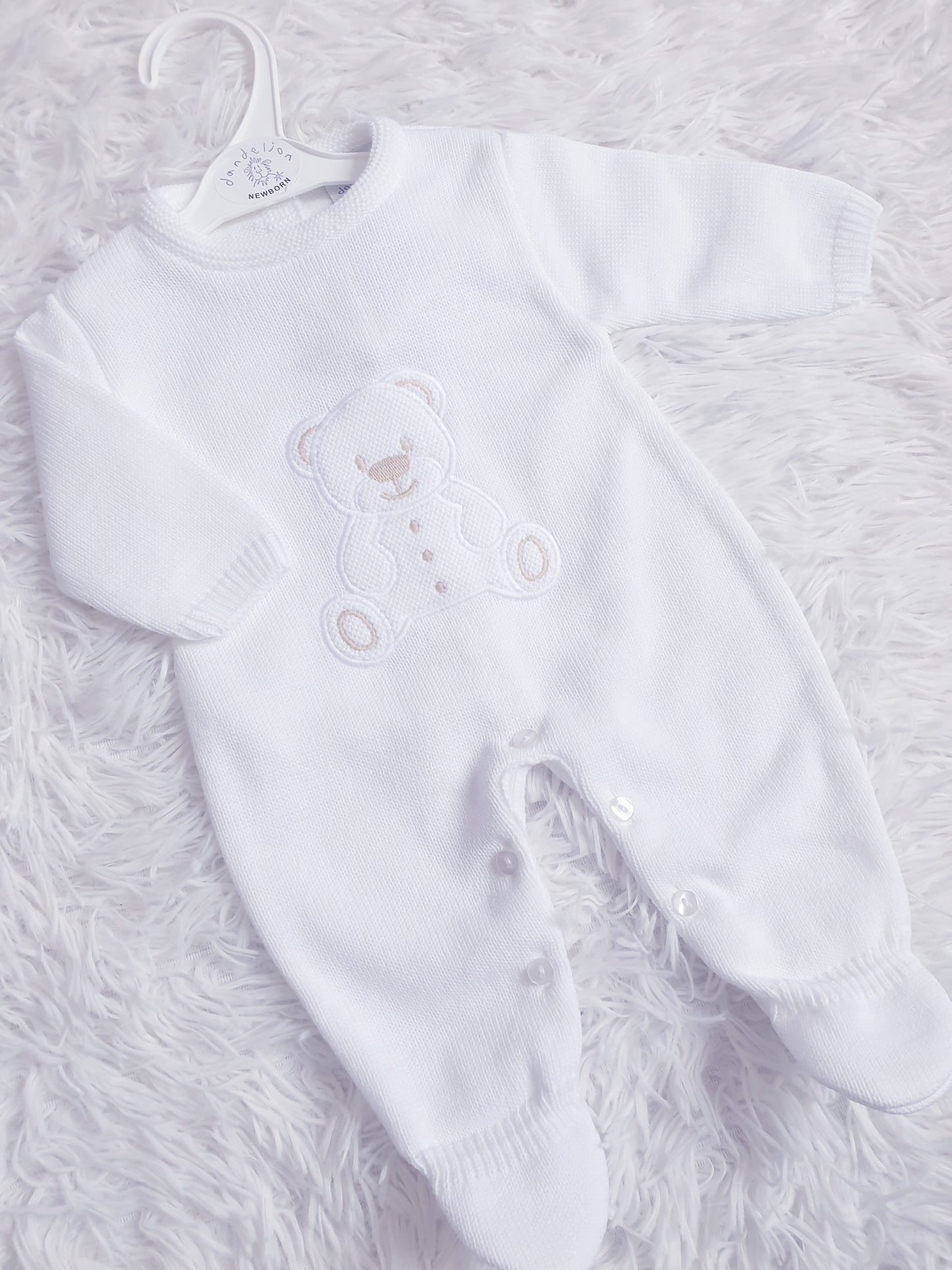 White Knitted Teddy Babygrow