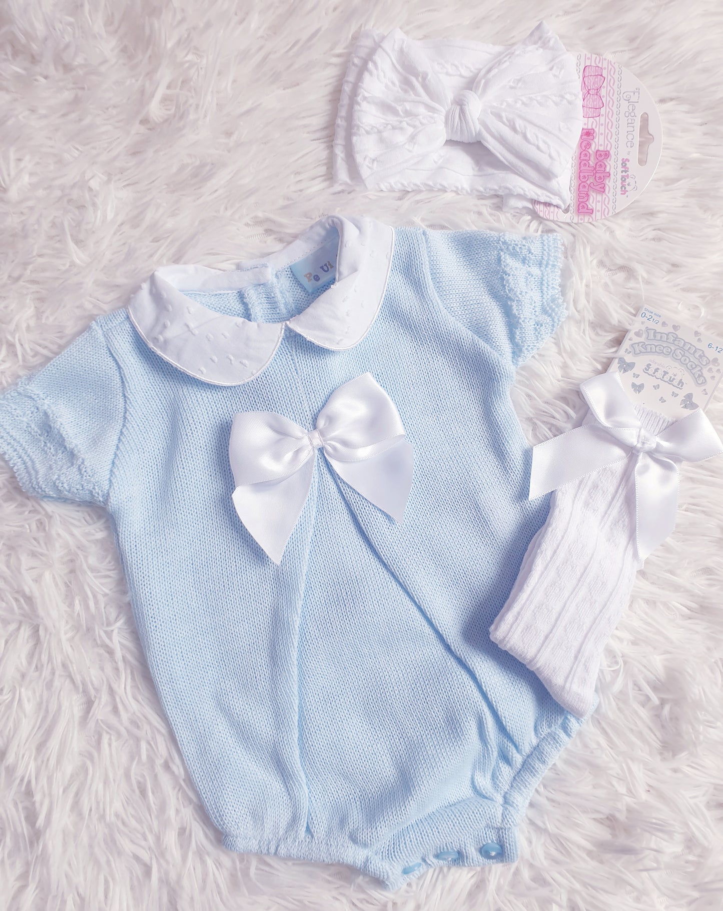 Baby Blue Knitted Bow Romper