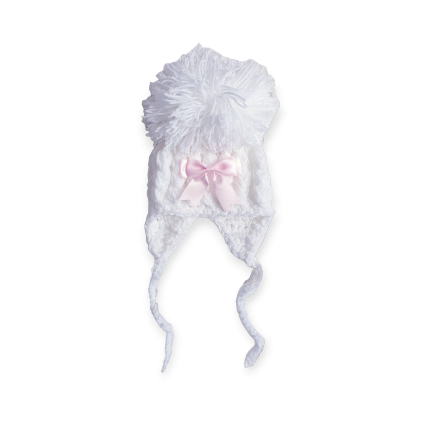 Girls White Hand Knitted Pom Pom Hat