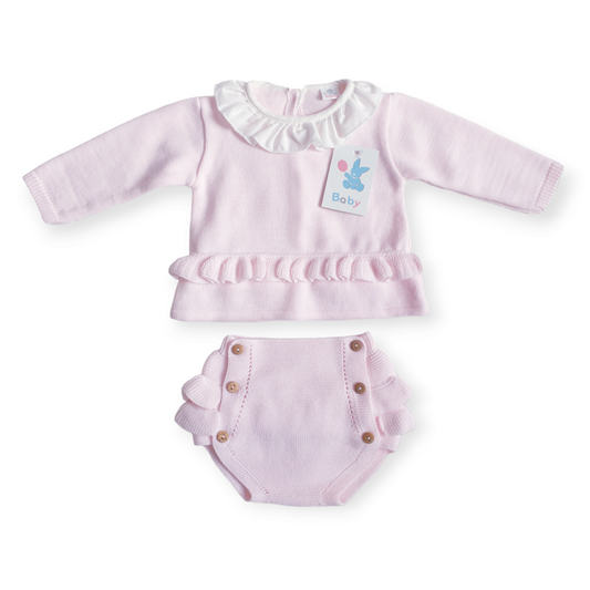 Baby Girls Spanish Pink Knitted Jam Pants Set