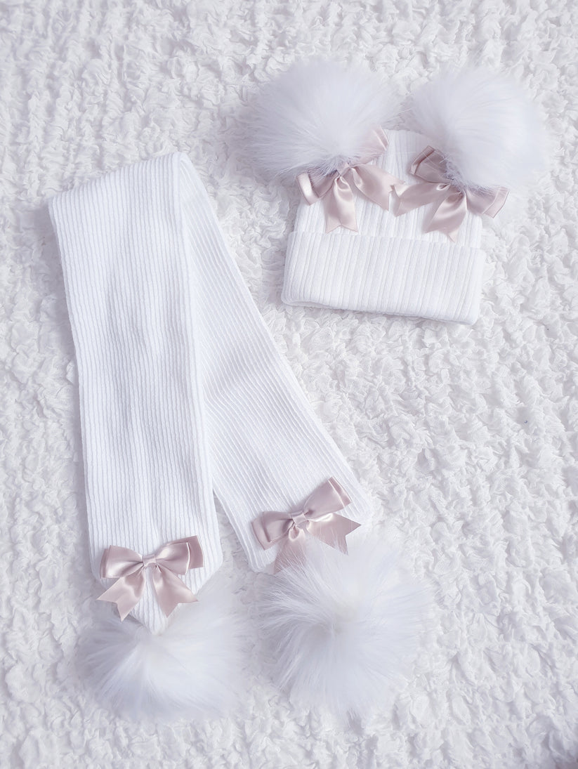 Girls Double Bow Hat & Scarf Sets