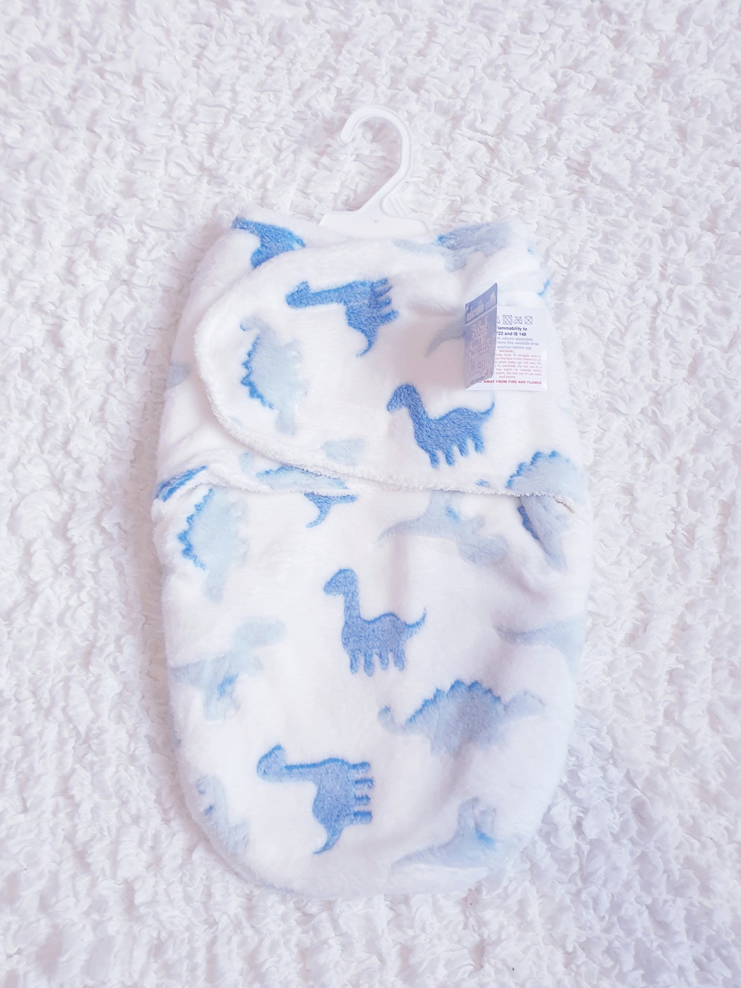 White/Blue Dinosaur Baby Swaddle Wrap