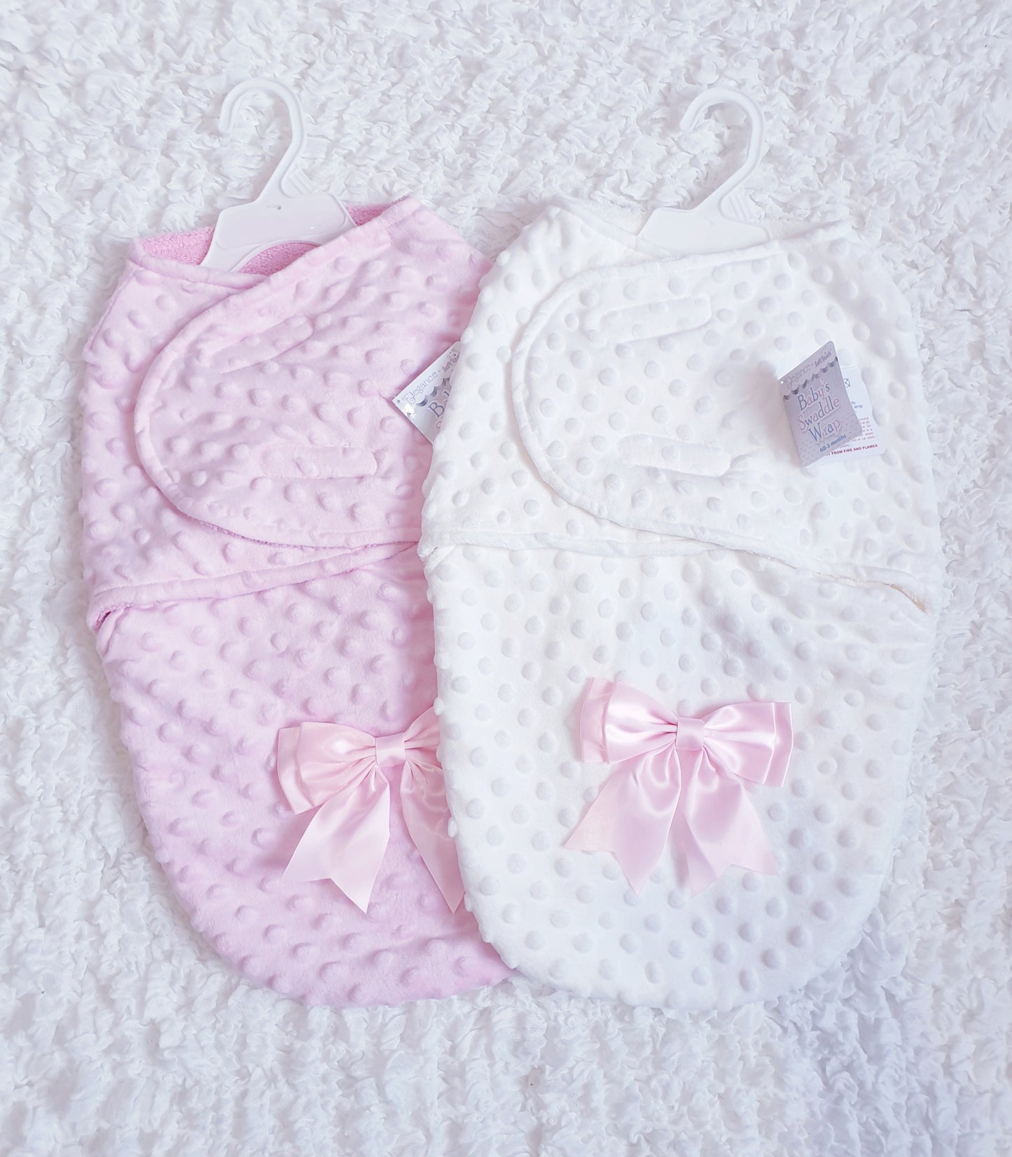 White/Pink Baby Swaddle Wrap with Ribbon Bow