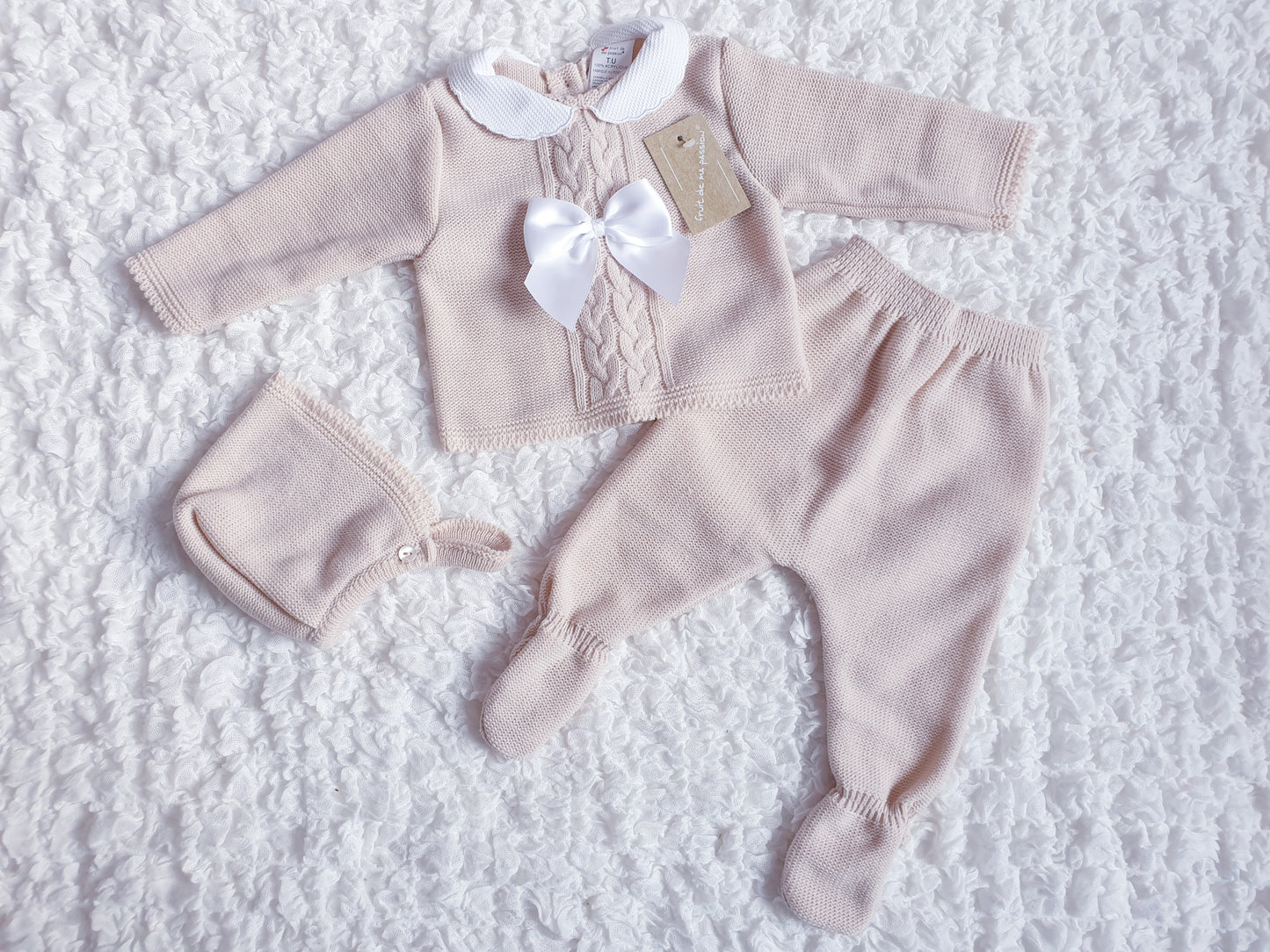 Beige Spanish Knitted 3 Piece Set