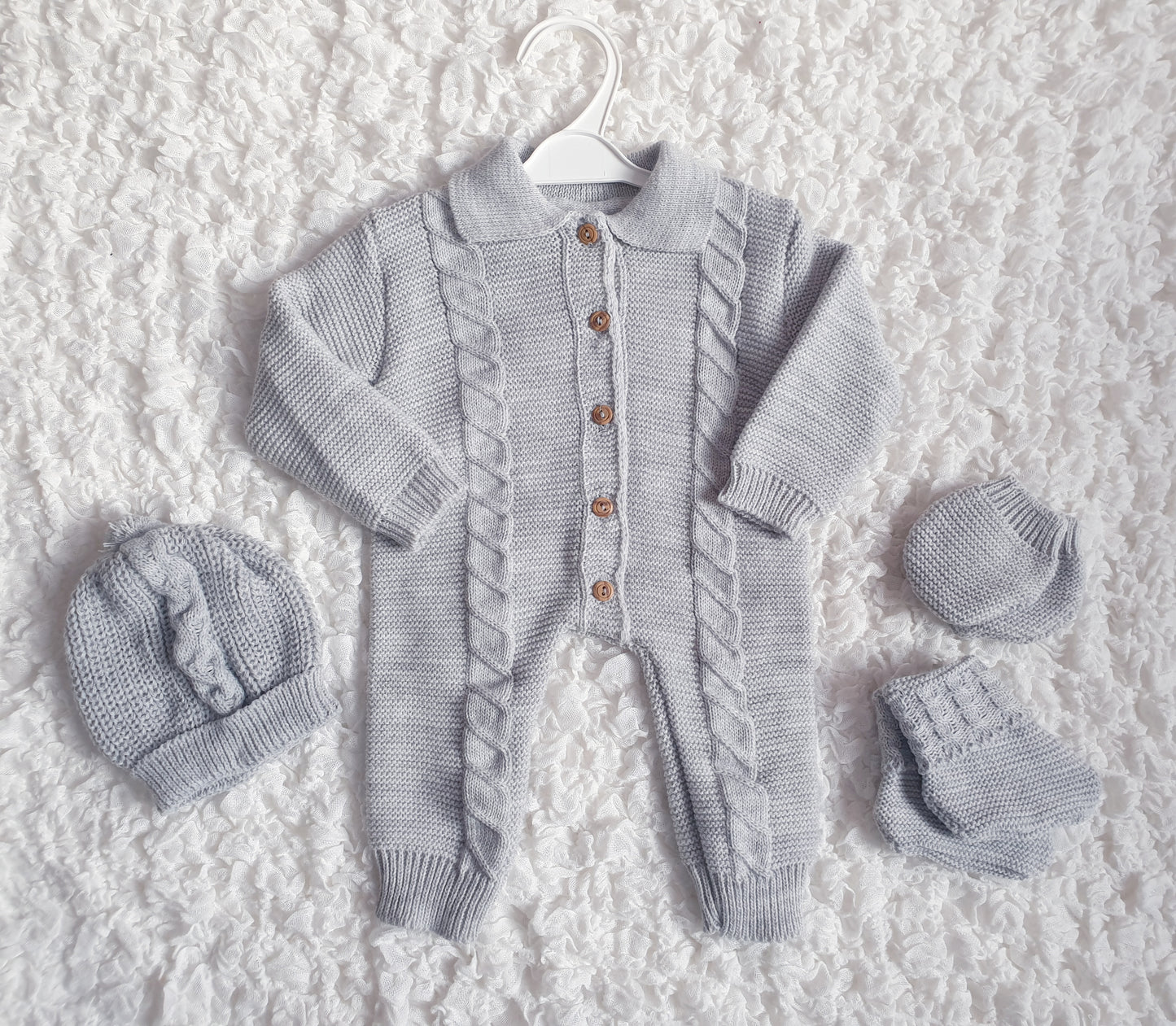 Baby Boys Spanish Knitted Grey All In One Set