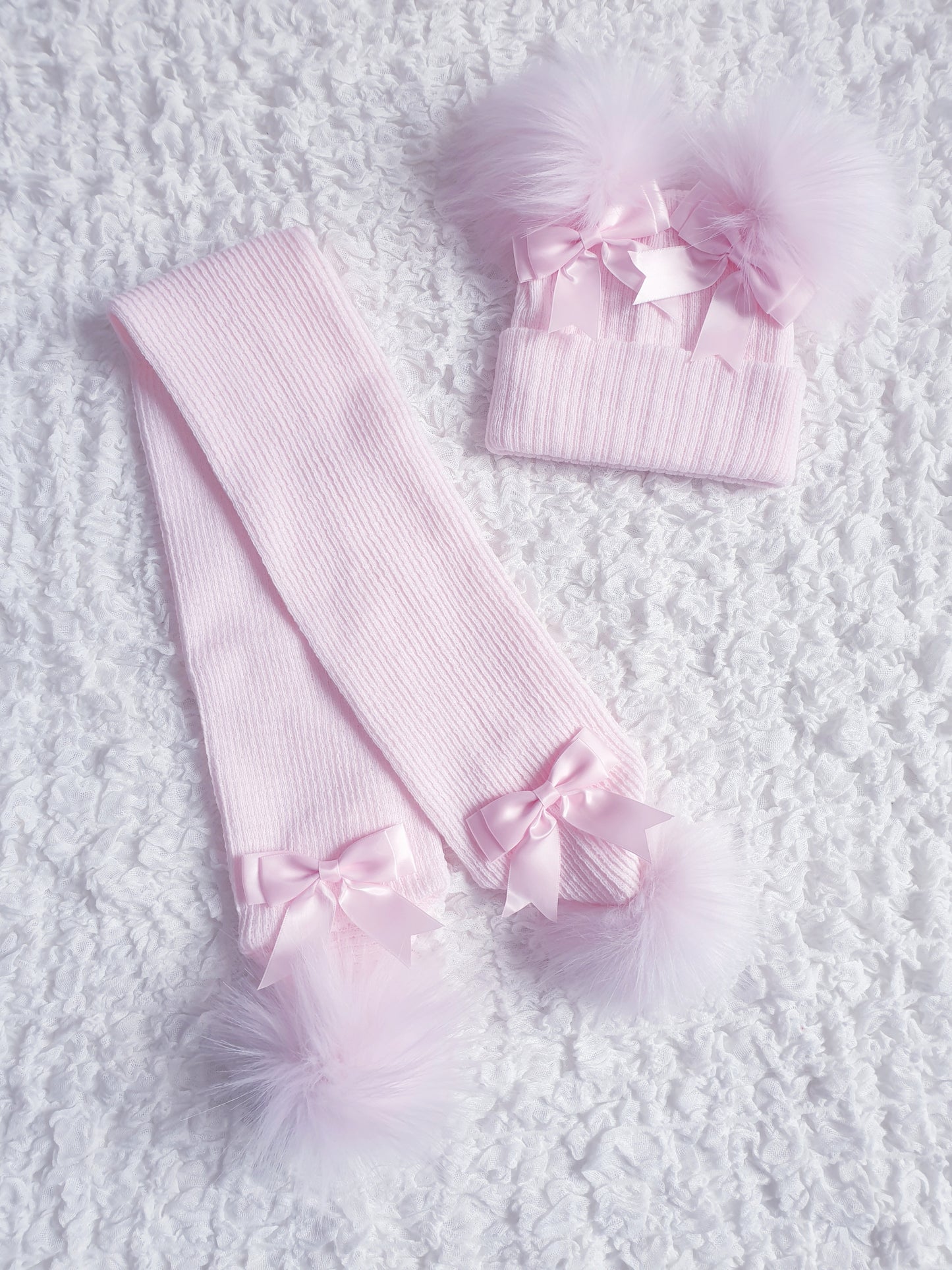 Girls Double Bow Hat & Scarf Sets