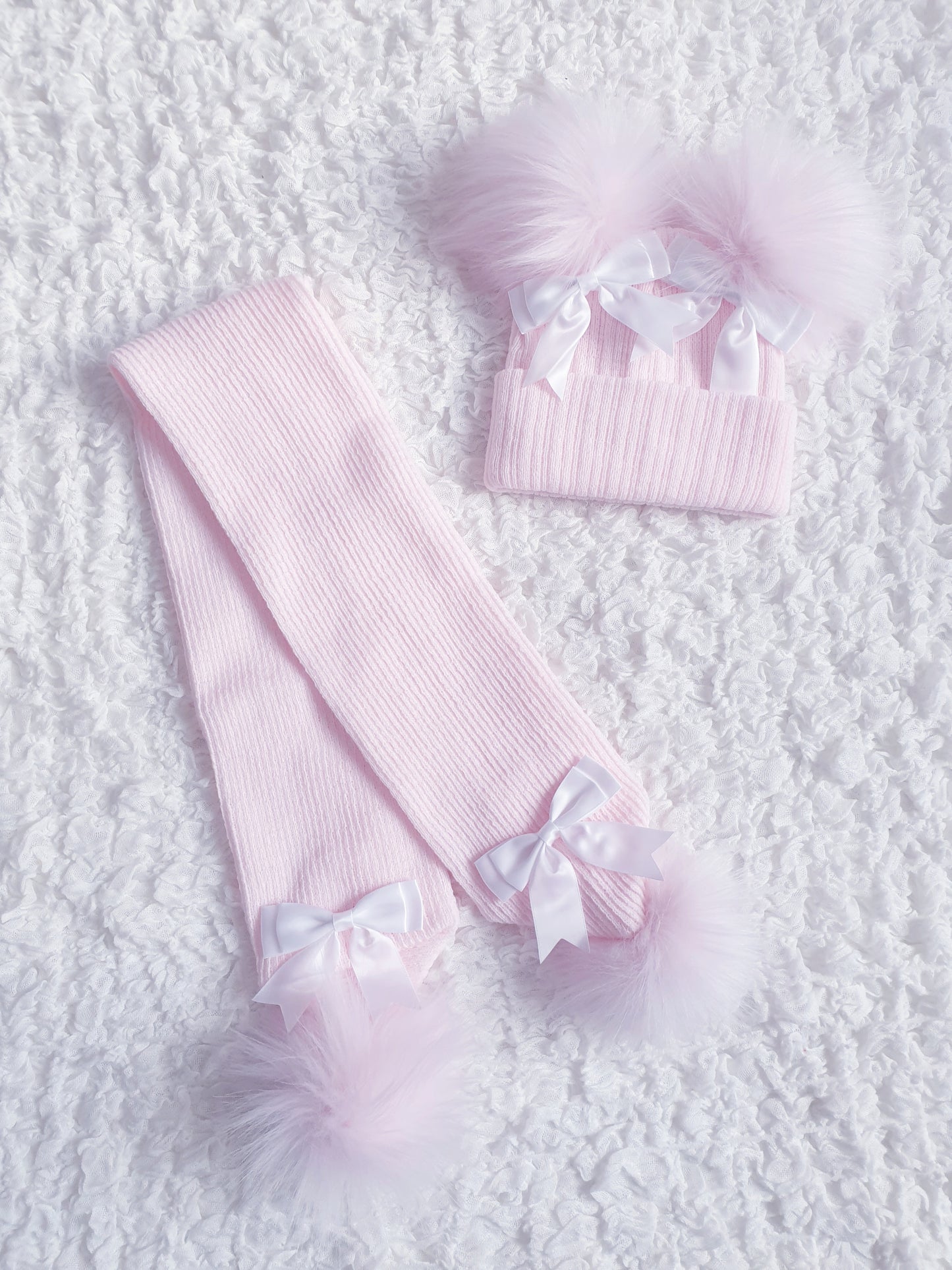 Girls Double Bow Hat & Scarf Sets