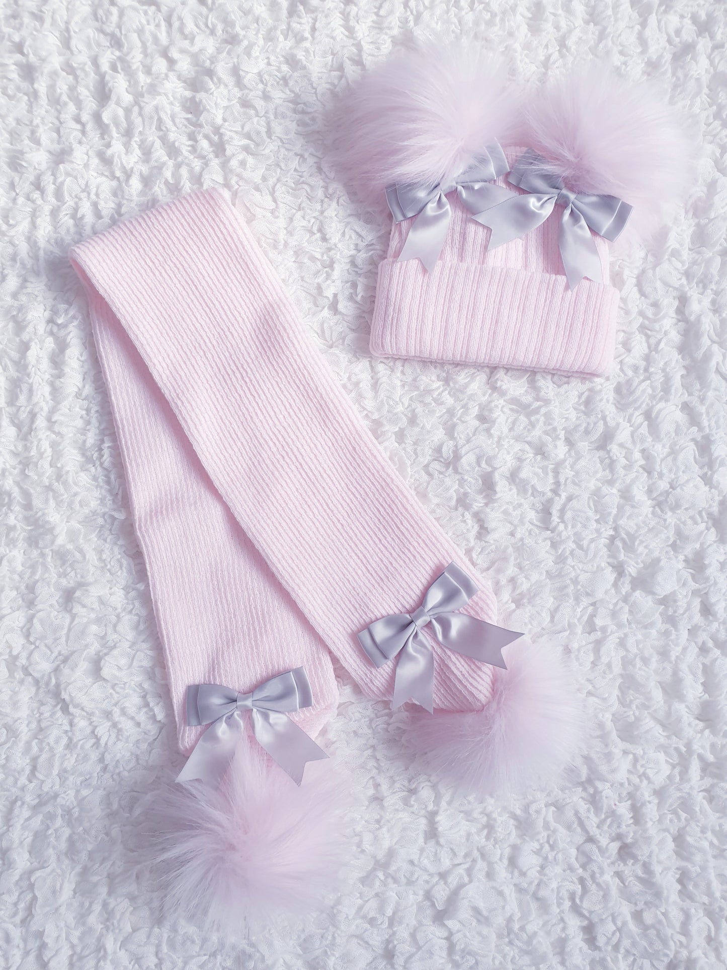 Girls Double Bow Hat & Scarf Sets