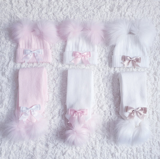 Girls Bow Hat & Scarf Sets