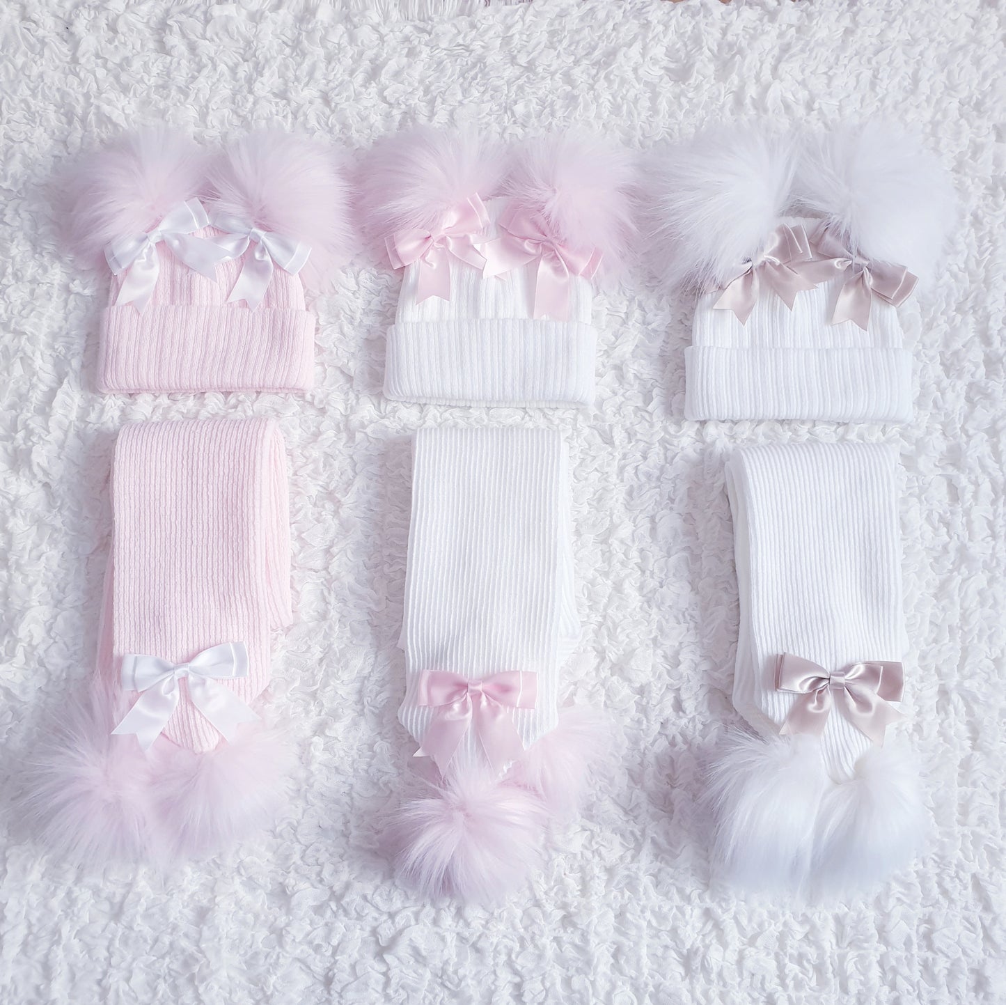 Girls Double Bow Hat & Scarf Sets