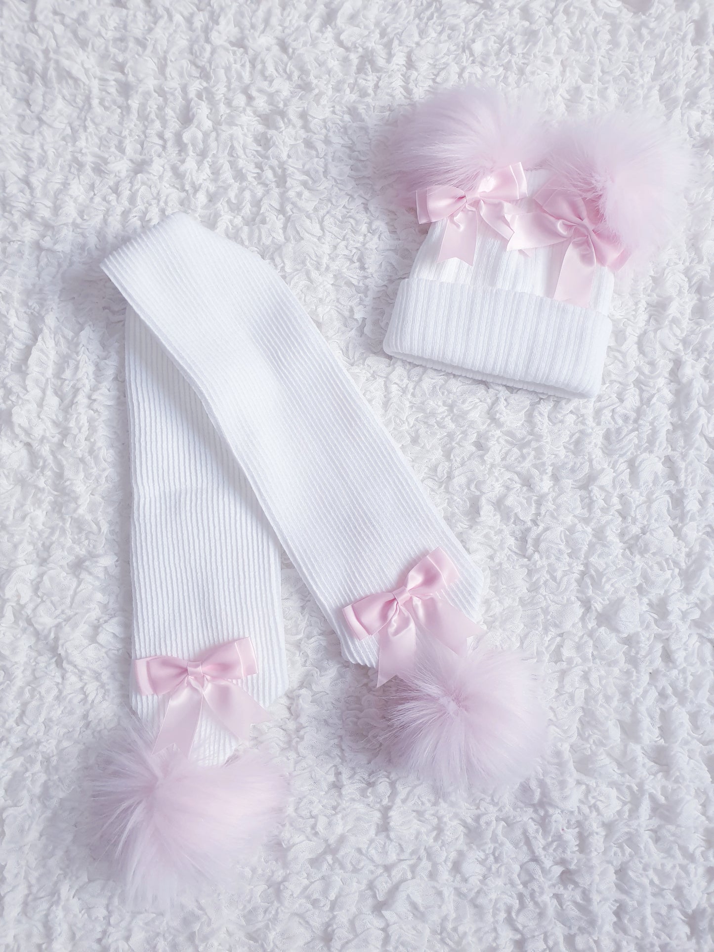 Girls Double Bow Hat & Scarf Sets