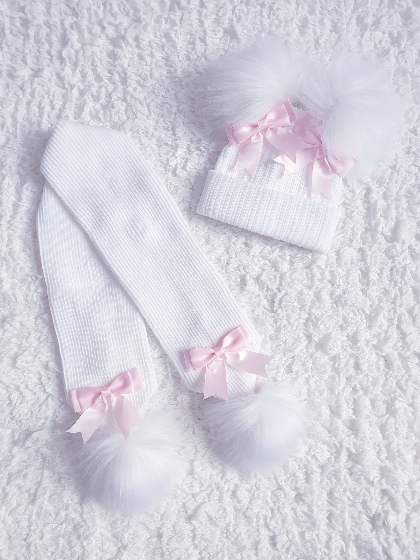 Girls Double Bow Hat & Scarf Sets