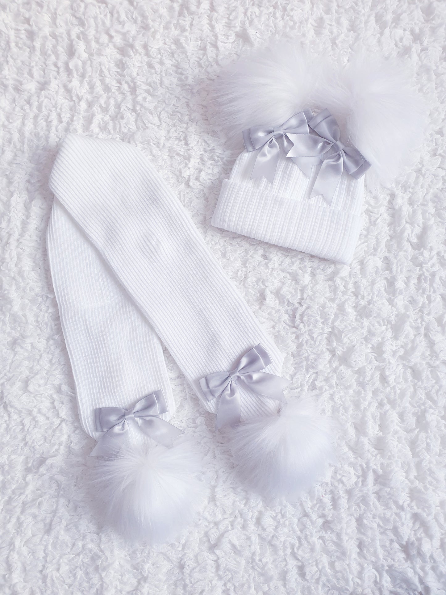 Girls Double Bow Hat & Scarf Sets