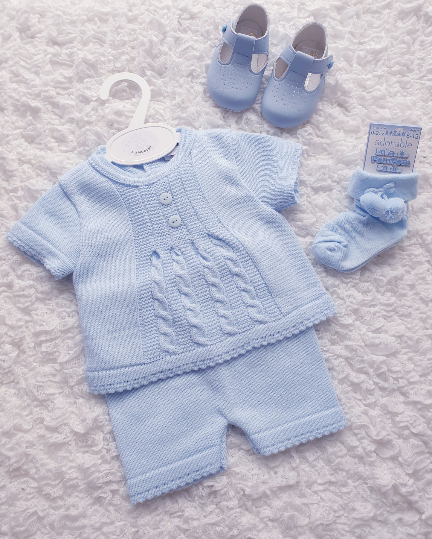 Baby Boys Blue Knitted Shorts Set