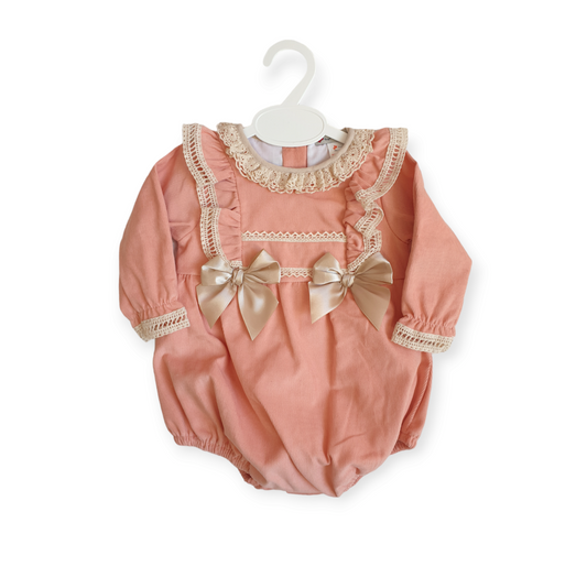 Girls Spanish Frill & Bow Romper & Bonnet