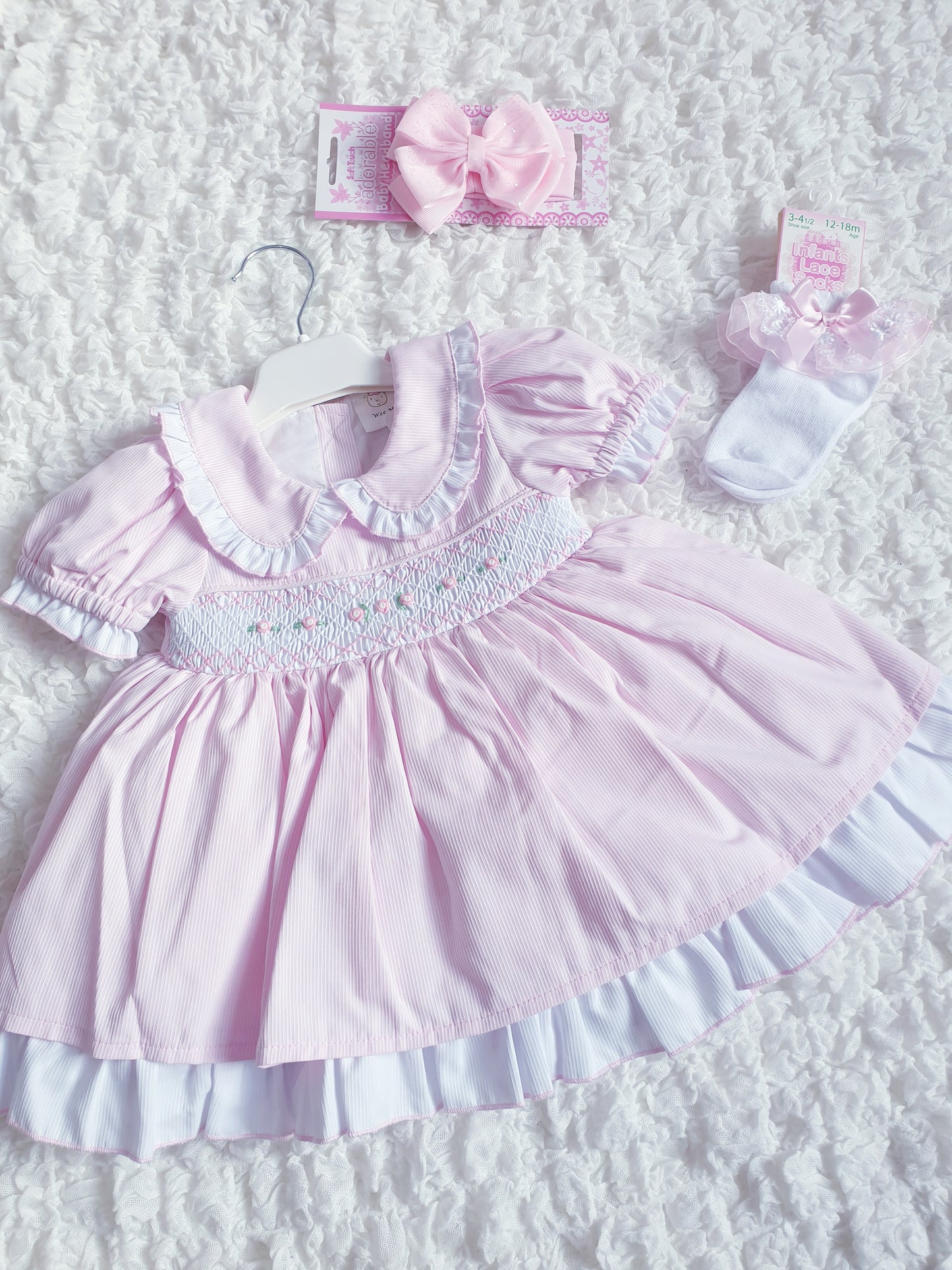 Girls Wee Me Pink Smocked Puff Ball Dress