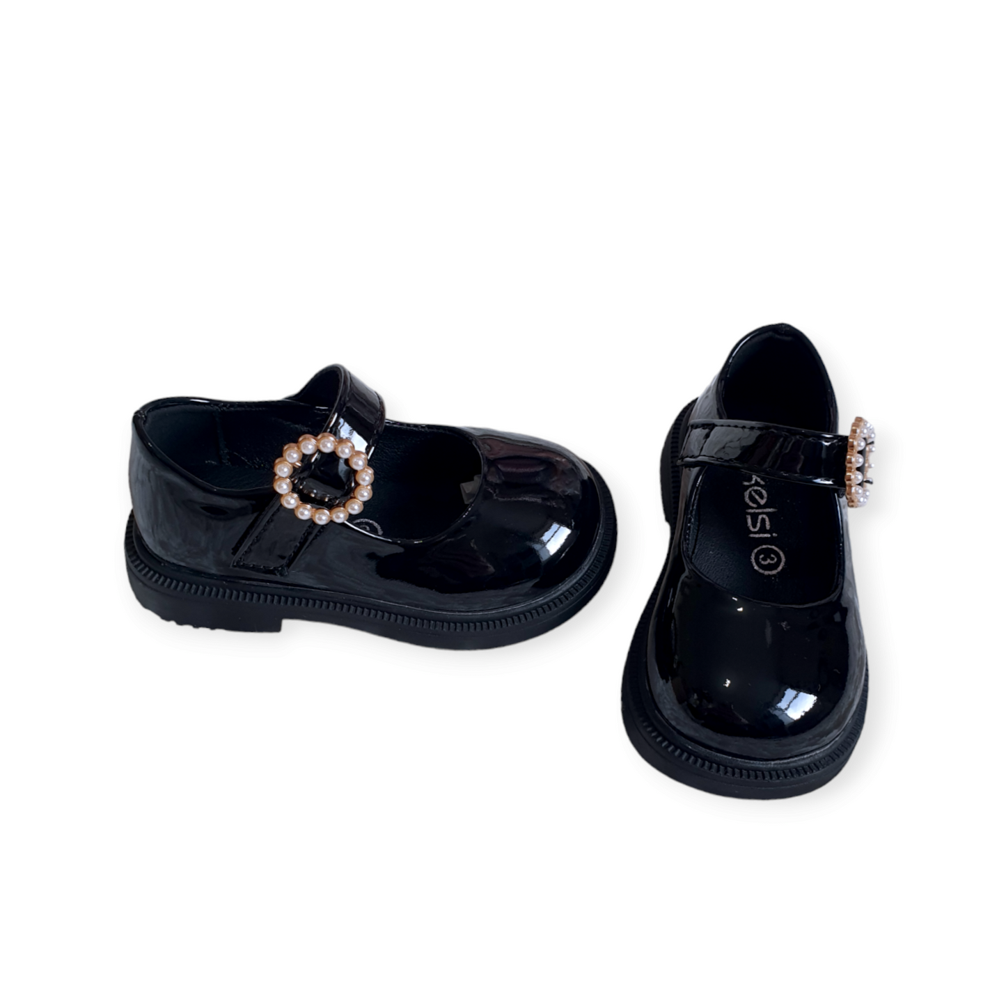 Infant Girls Black Pearl Buckle Shoes