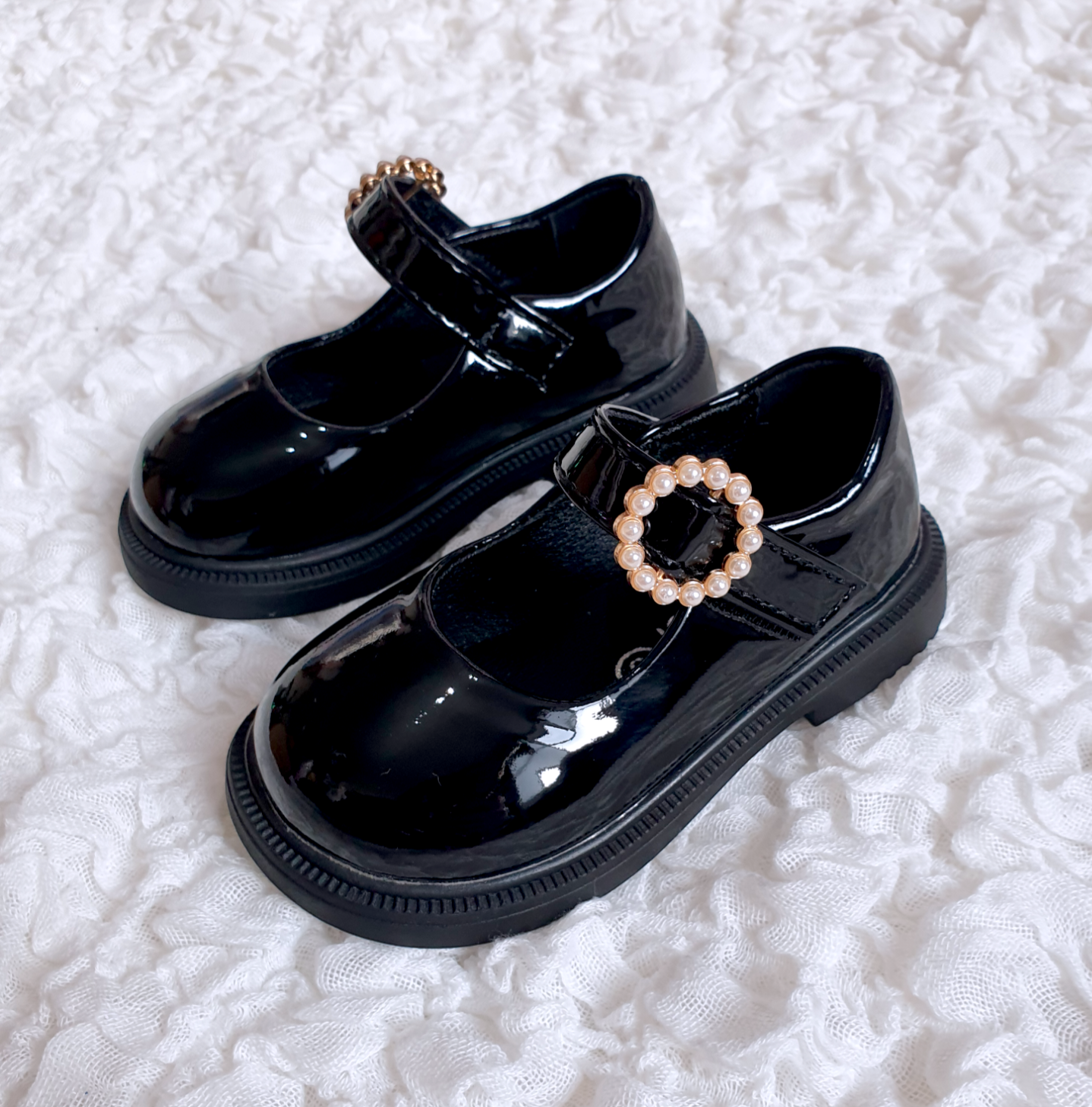 Infant Girls Black Pearl Buckle Shoes