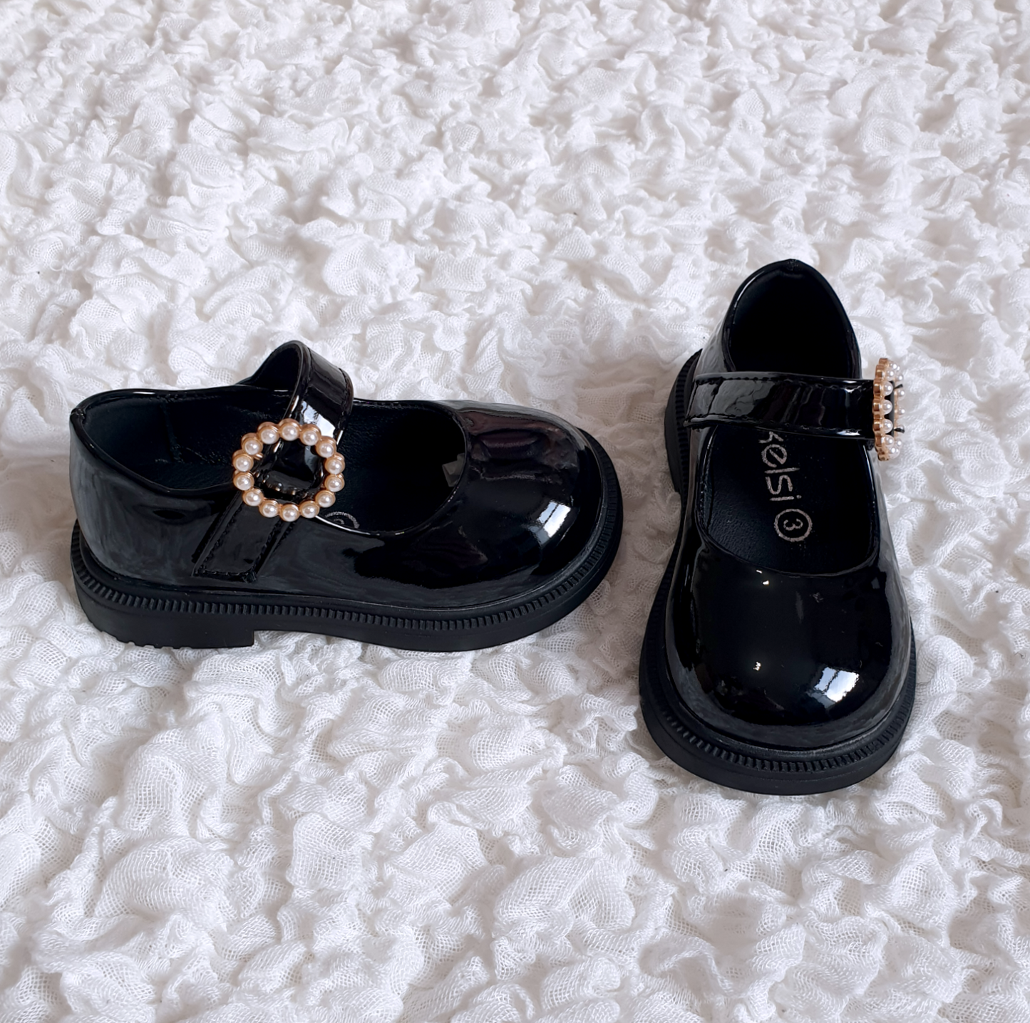 Infant Girls Black Pearl Buckle Shoes