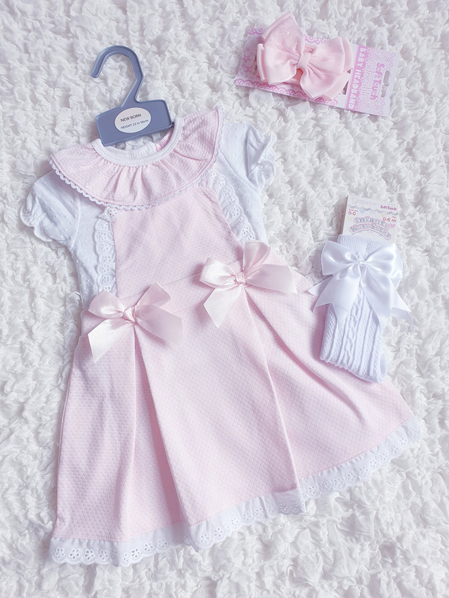 Baby Girls Pink Pinafore Dress & Frilly Collar Top