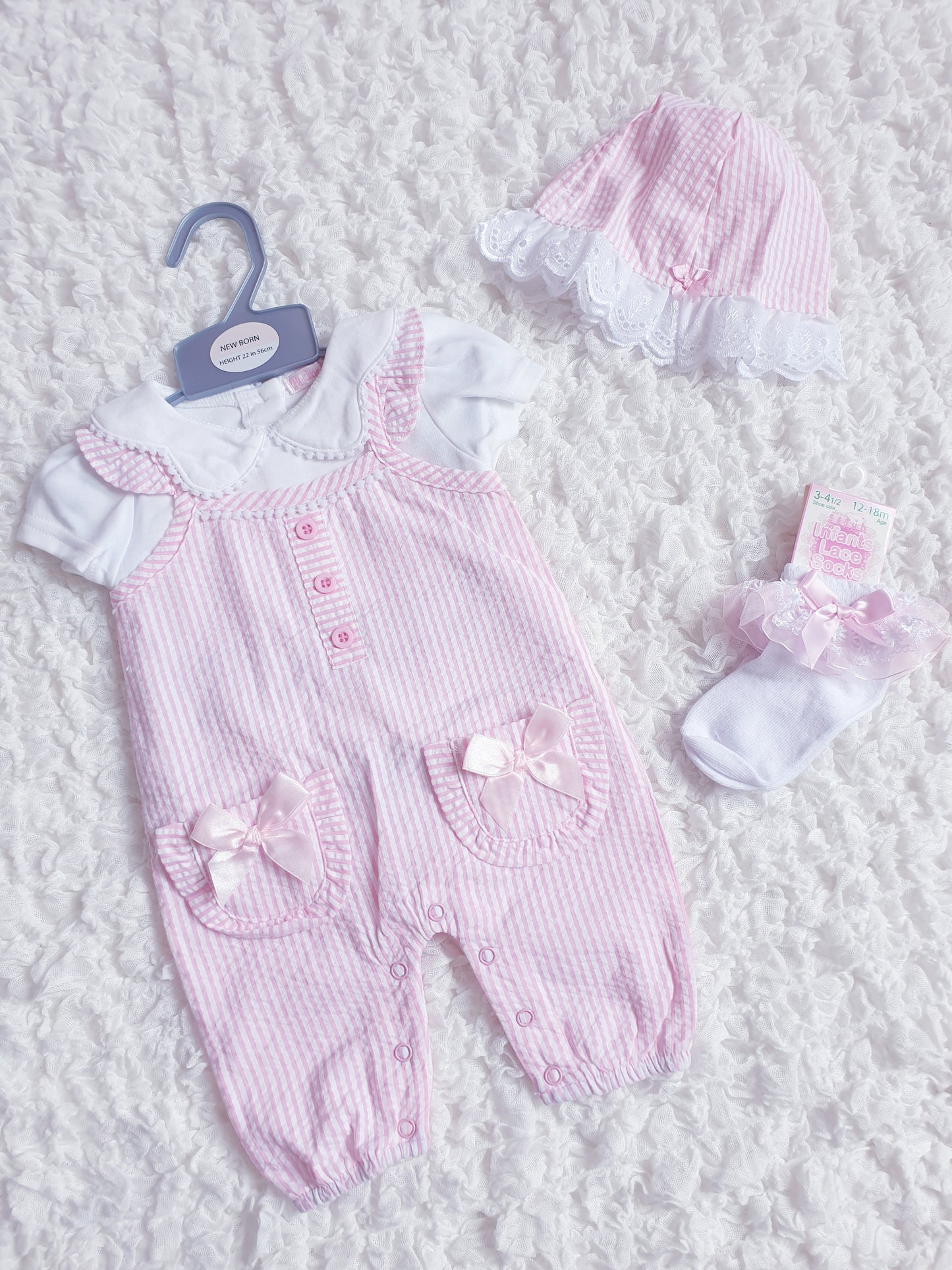 Baby Girls Pink Striped Romper Set