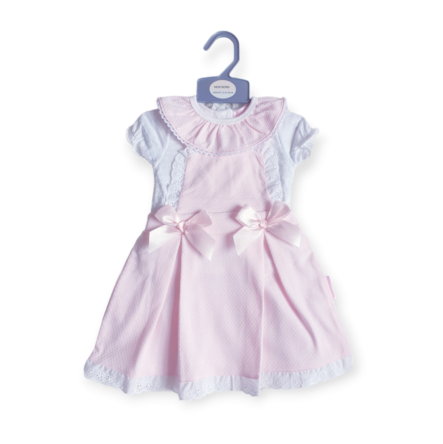 Baby Girls Pink Pinafore Dress & Frilly Collar Top