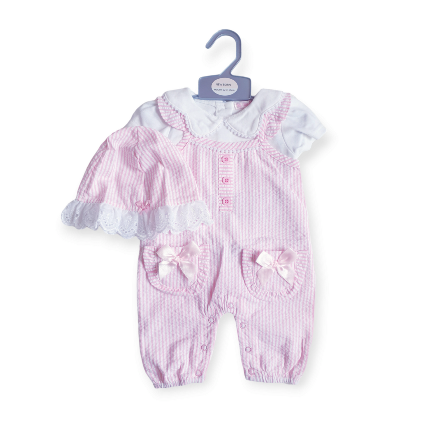 Baby Girls Pink Striped Romper Set