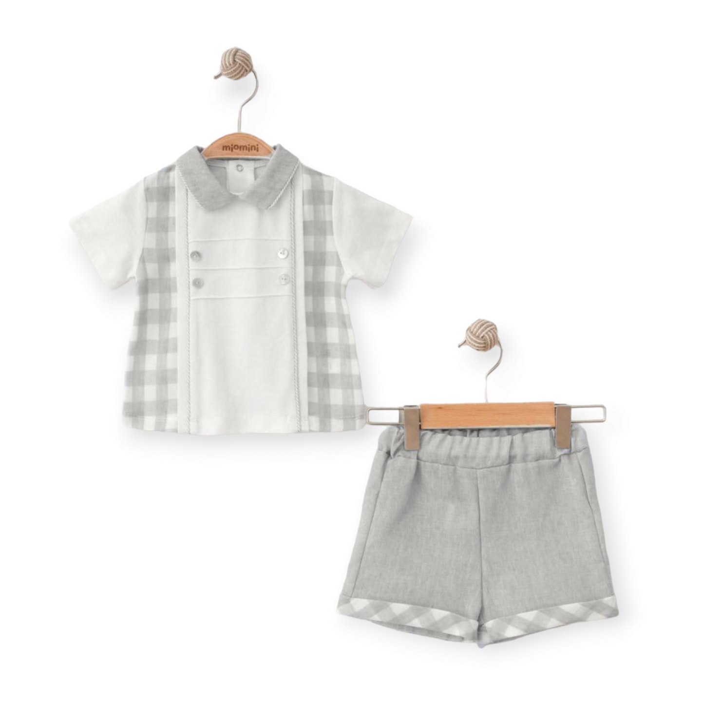 Boys Grey/White Checked Shorts Set