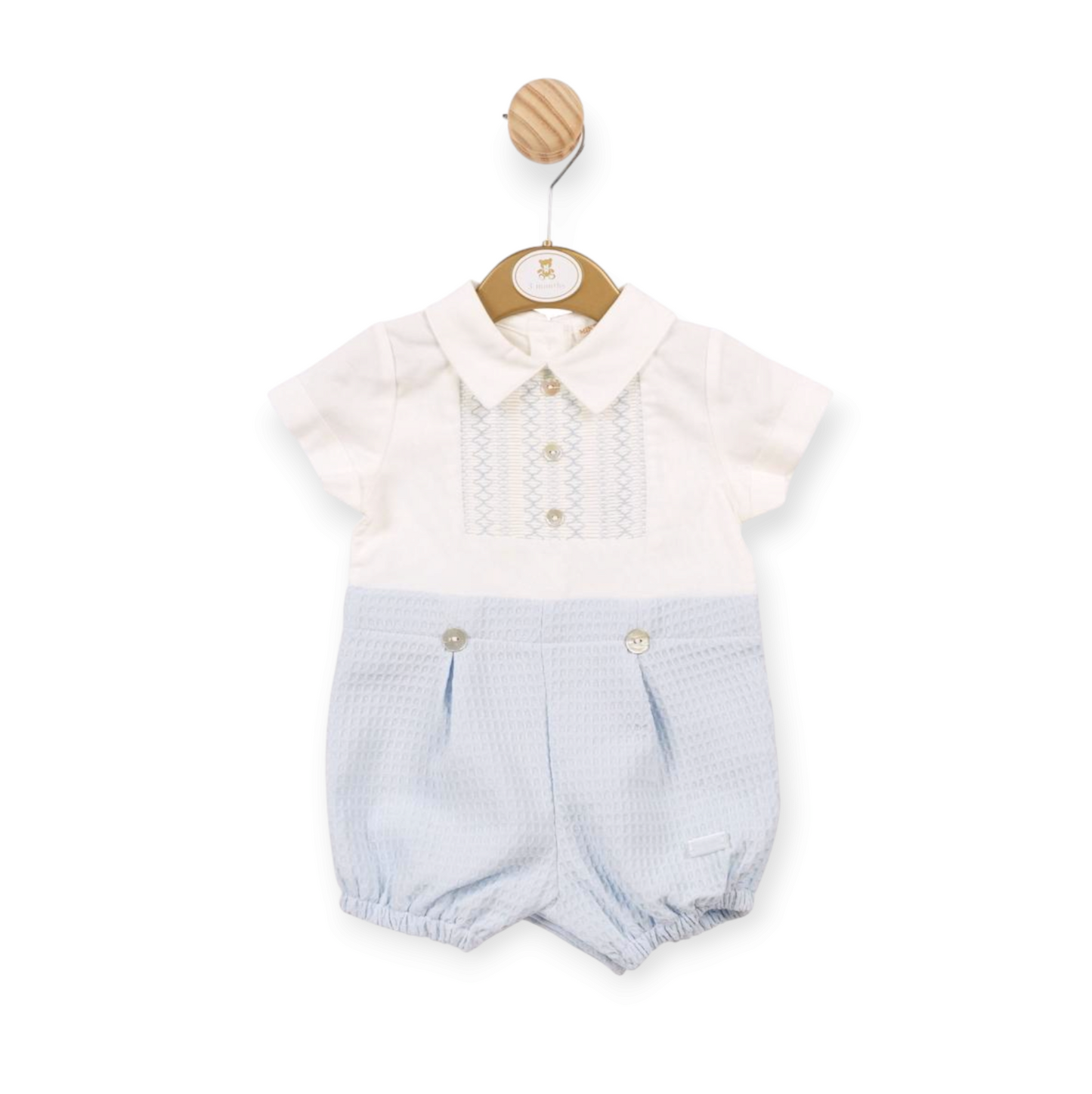 Boys Sky Blue Mintini Smocked Waffle Romper