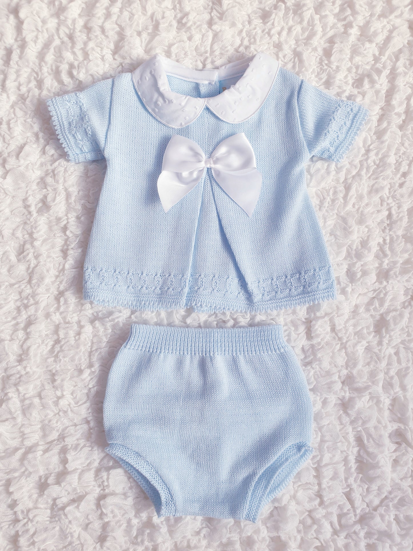 Baby Blue Knitted Bow Jam Pants Set