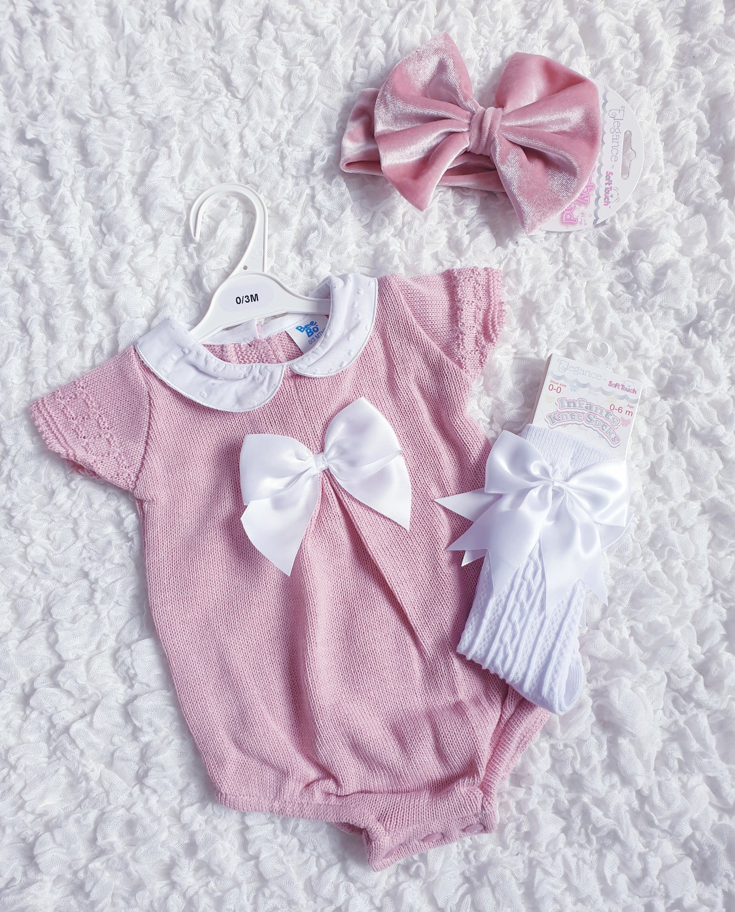 Dusky Pink Knitted Bow Romper