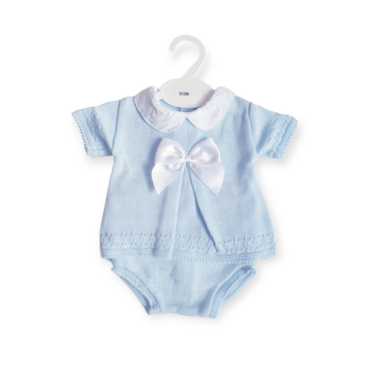 Baby Blue Knitted Bow Jam Pants Set