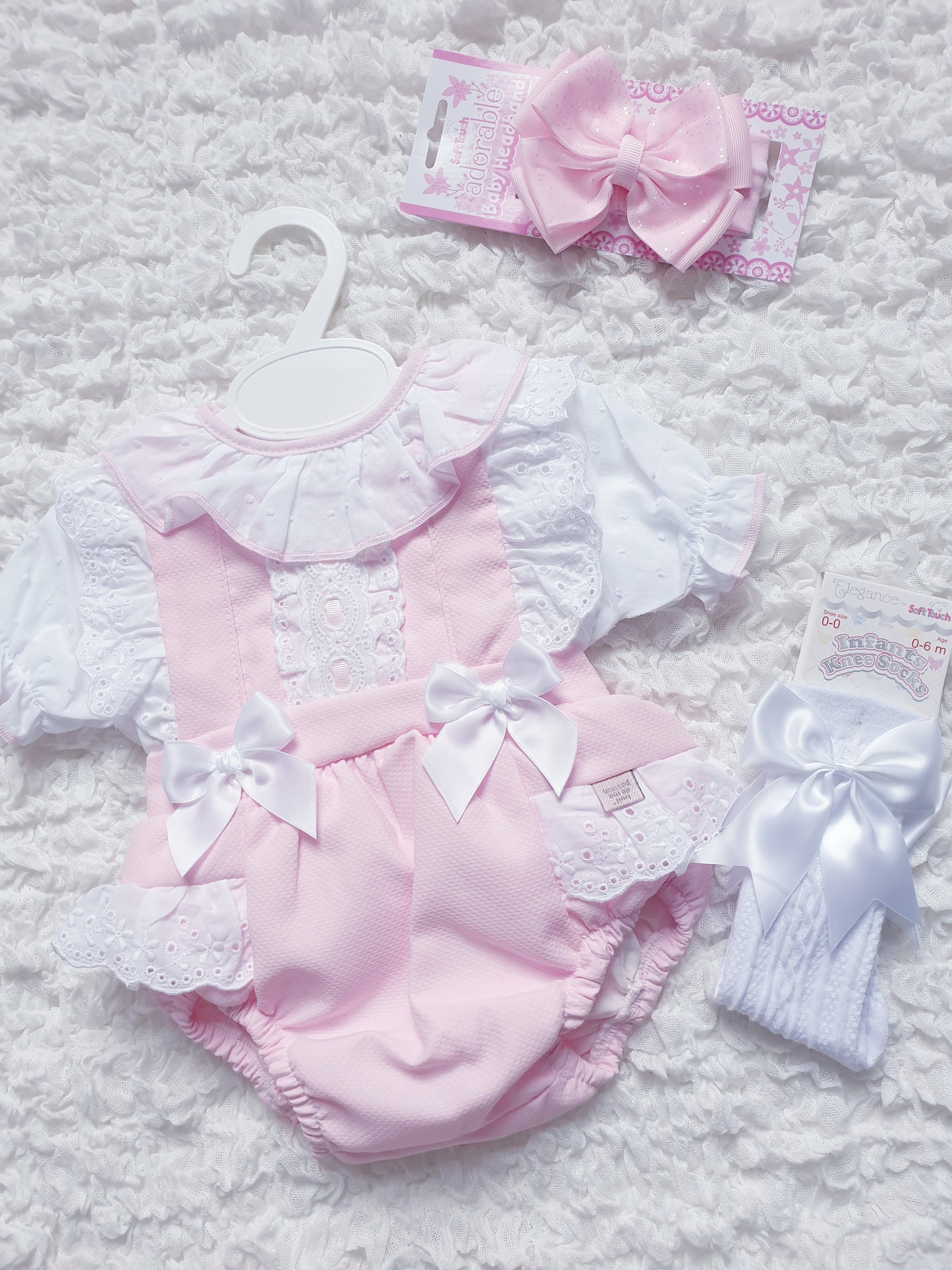 Girls Spanish Pink Frilly Ribbon Slot Romper