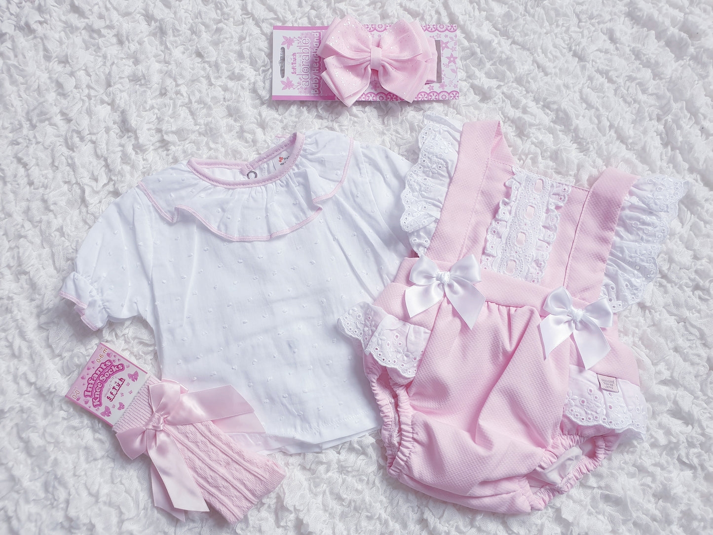 Girls Spanish Pink Frilly Ribbon Slot Romper