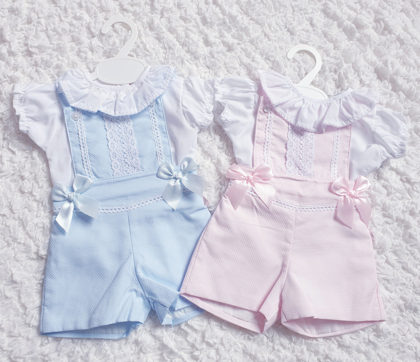 Girls Spanish Pink/Blue Short Dungaree Set