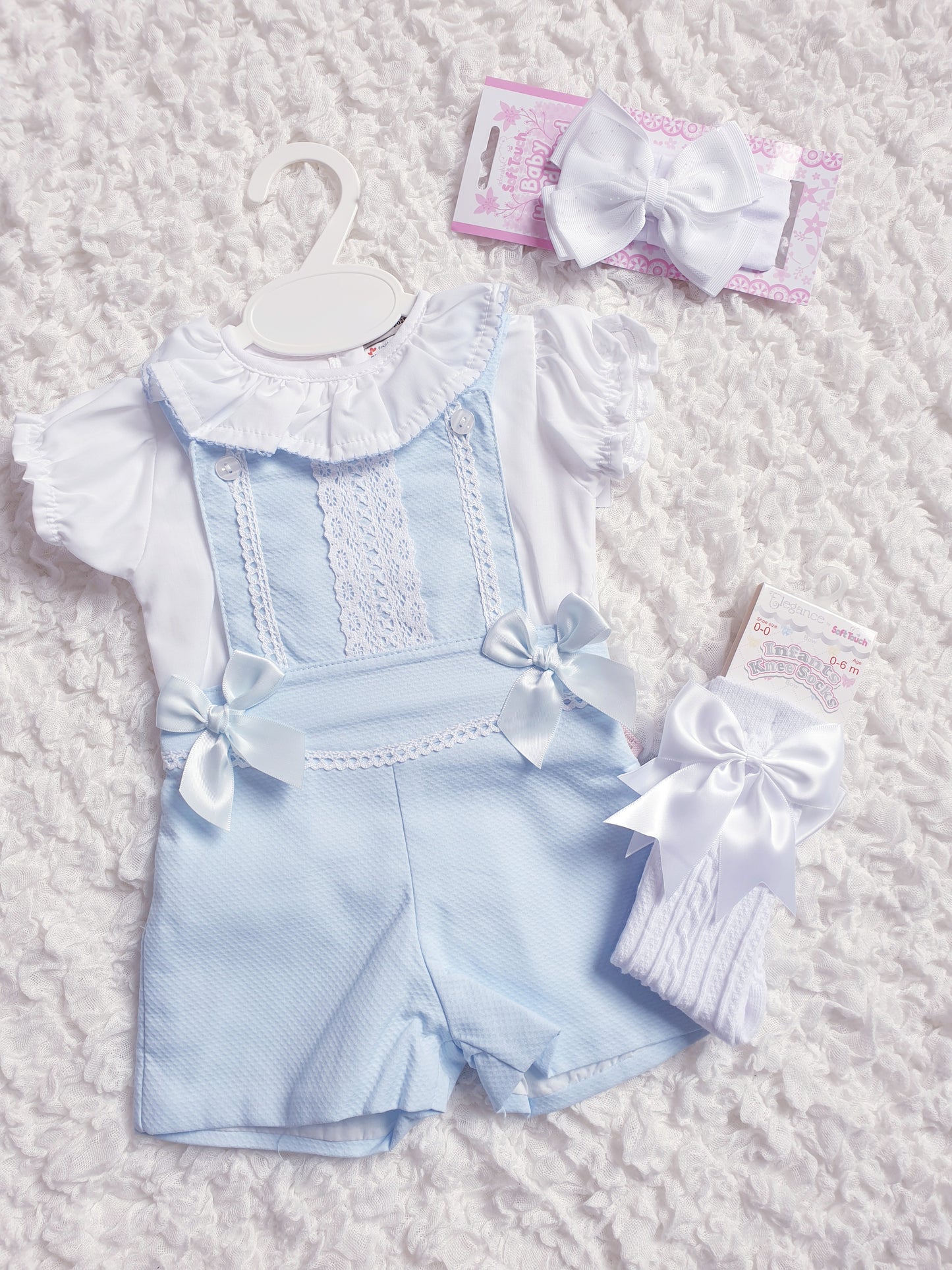 Girls Spanish Pink/Blue Short Dungaree Set