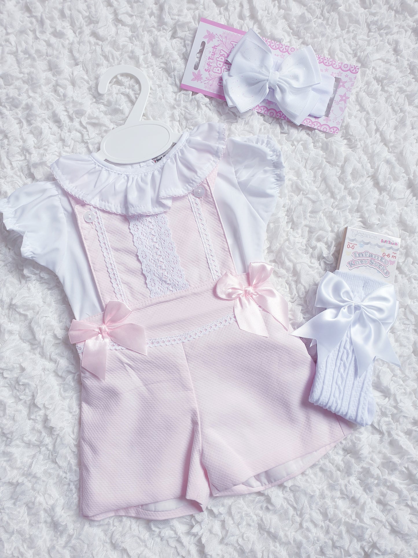 Girls Spanish Pink/Blue Short Dungaree Set