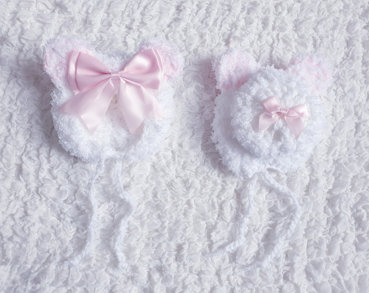 Baby Girls Teddy Ears Bow Knitted Bonnet