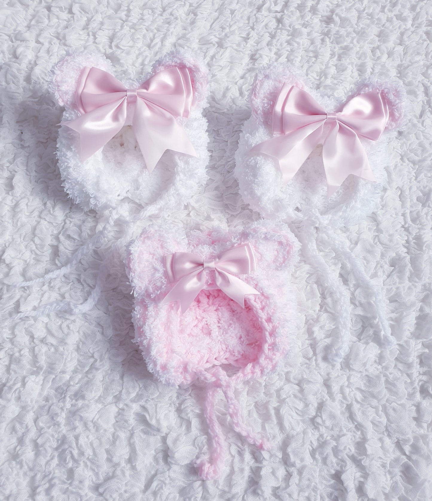 Baby Girls Teddy Ears Bow Knitted Bonnet