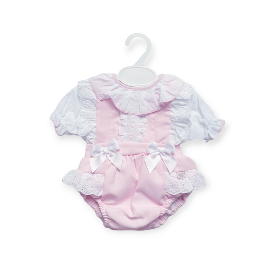 Girls Spanish Pink Frilly Ribbon Slot Romper