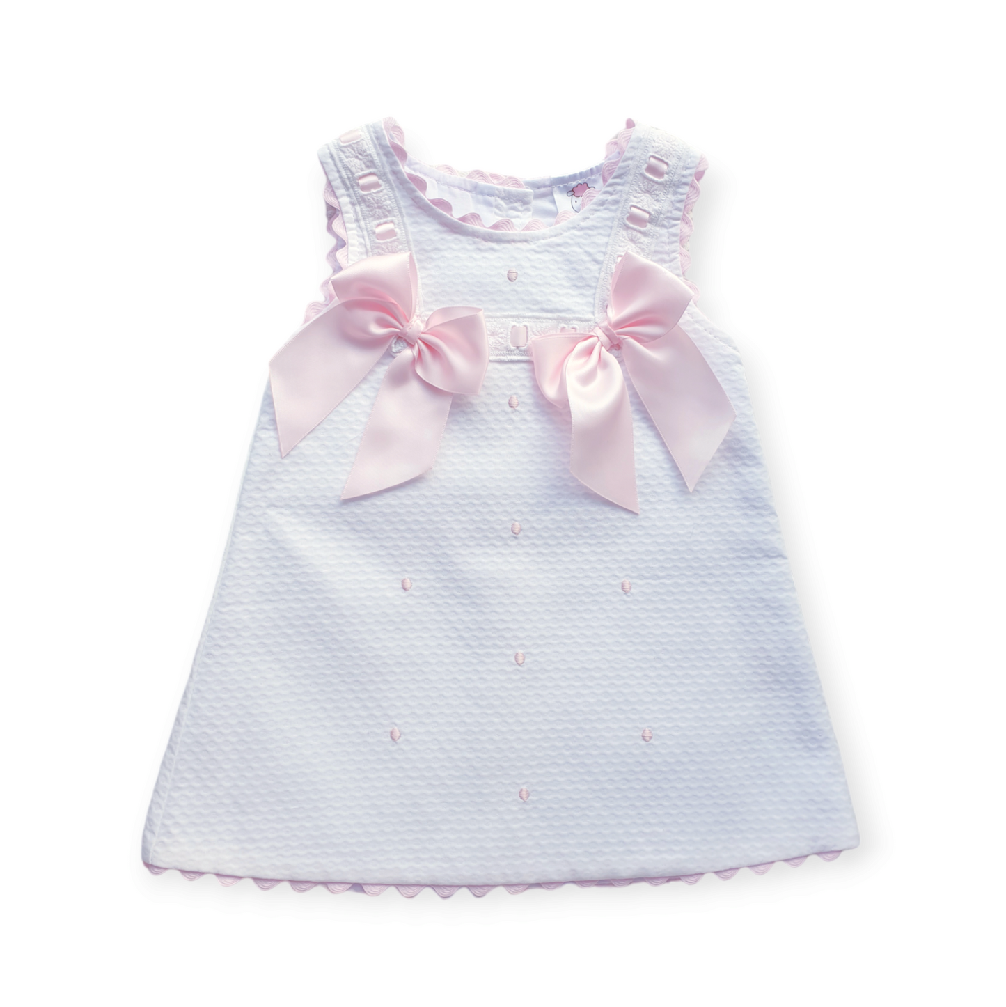 Girls White/Pink Double Bow Wee Me Waffle Dress