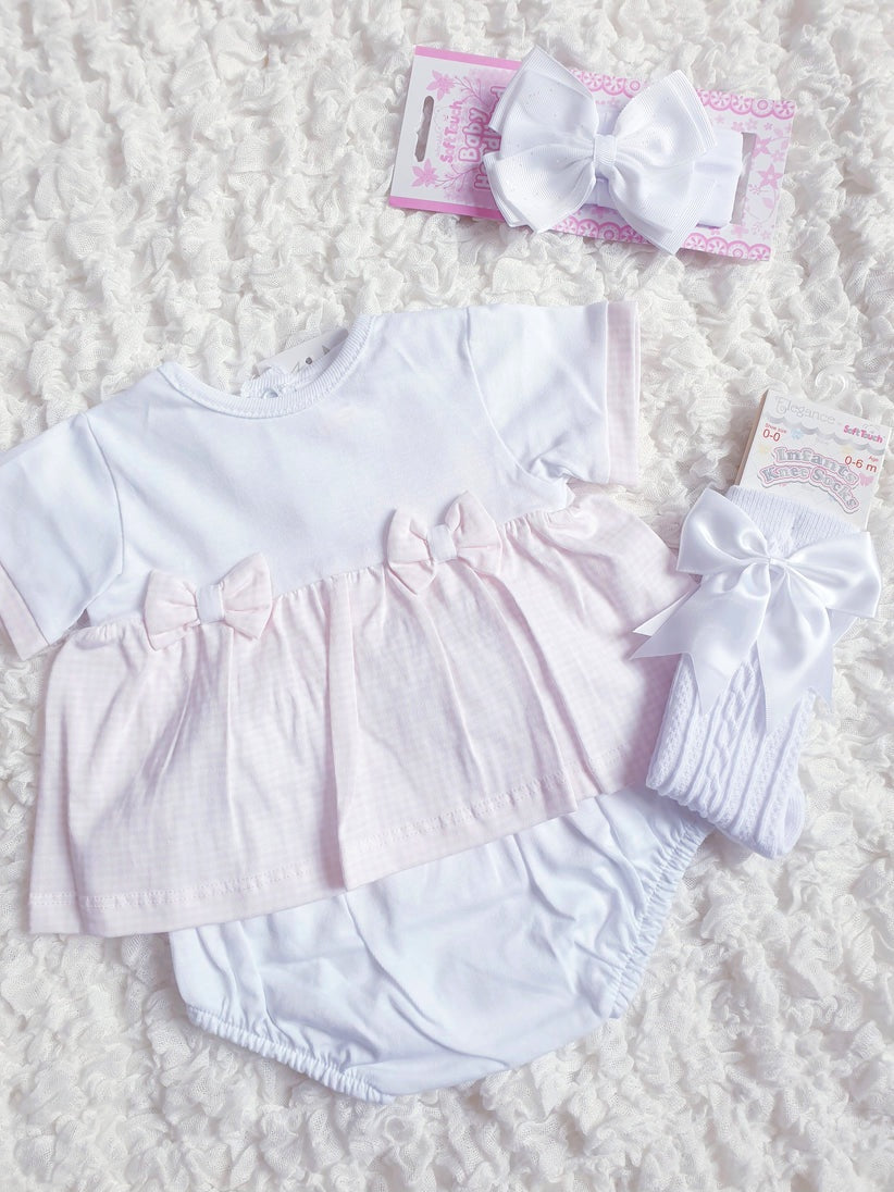 Baby Girls Checked Bows Jam Set