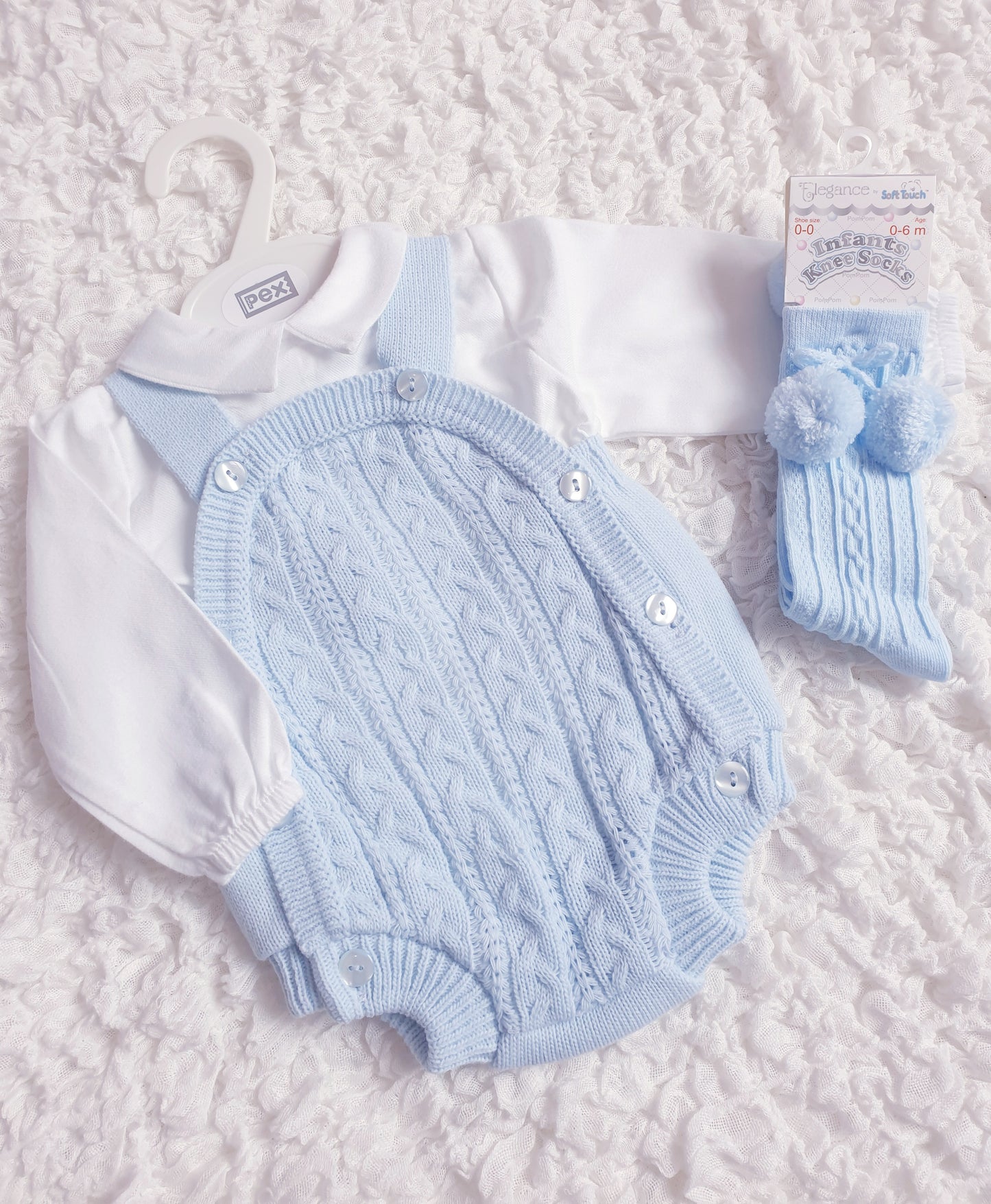 Baby Boys Blue Cable Knitted Romper Set