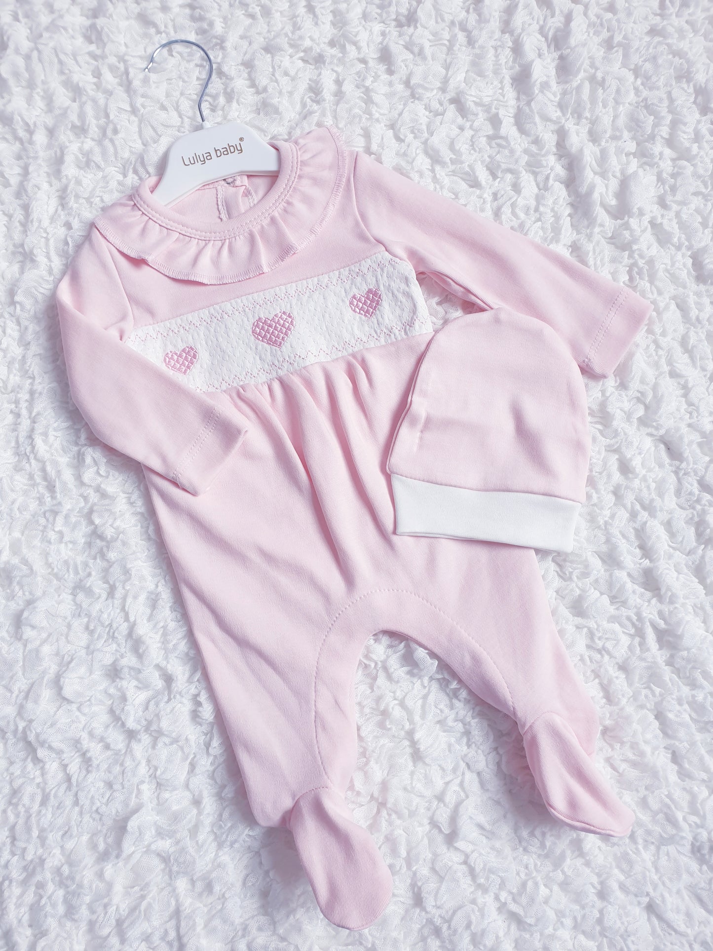 Baby Girls Pink Hearts Babygrow & Hat