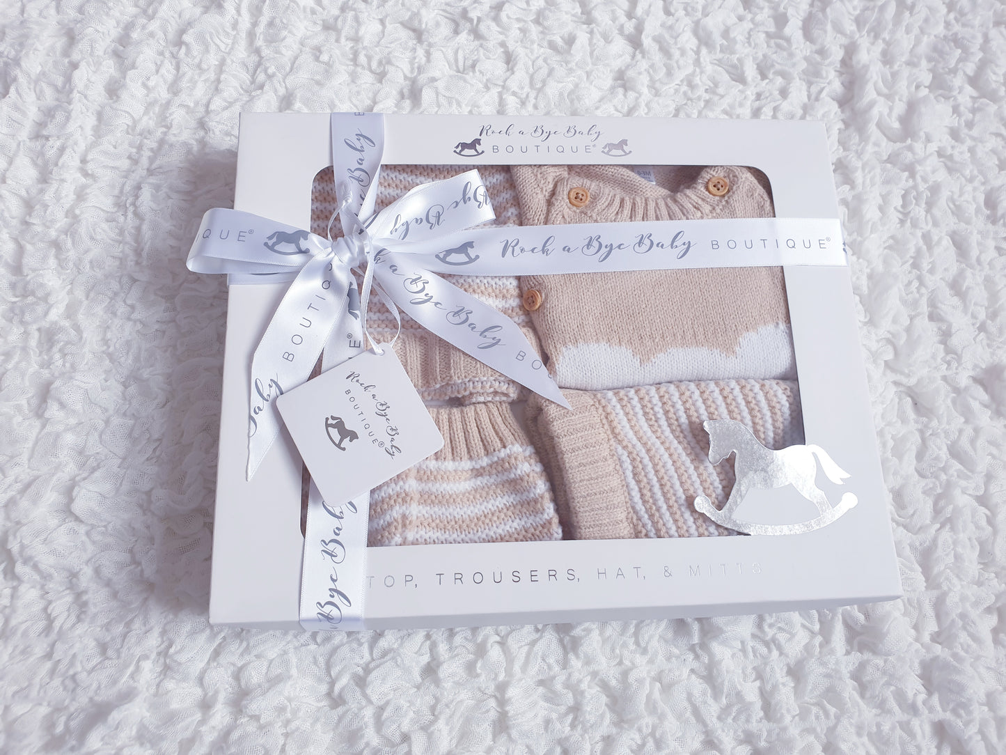 Beige Knitted Teddy Outfit Box Set