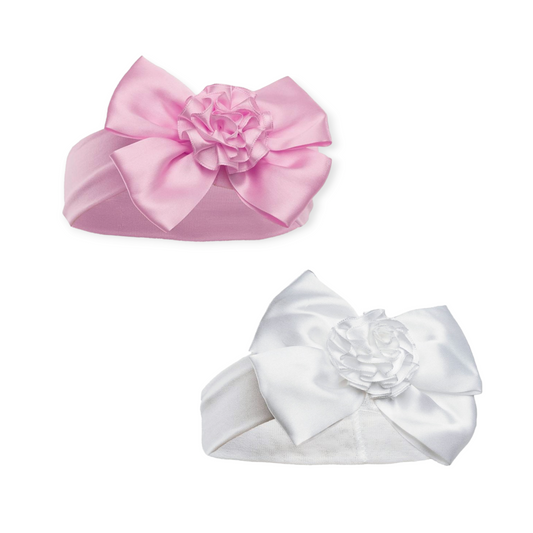 Baby Girls White/Pink Bow & Flower Headband