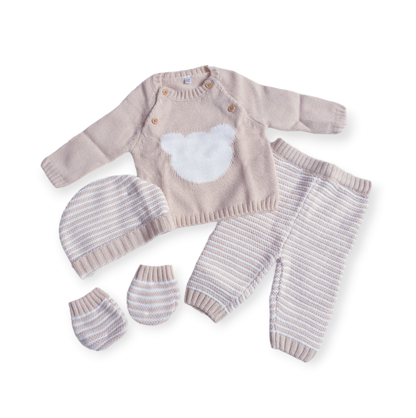 Beige Knitted Teddy Outfit Box Set